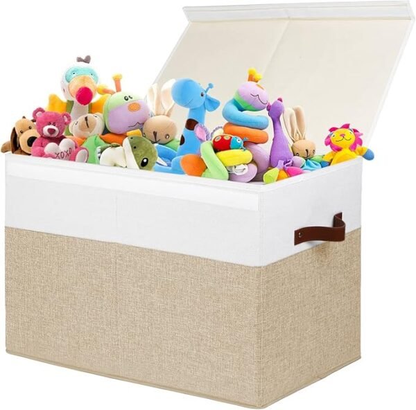 Large Toy Storage Box with Lid, Sturdy Toys Storage Chest Bin Organizer Basket with Dividers for Kids,